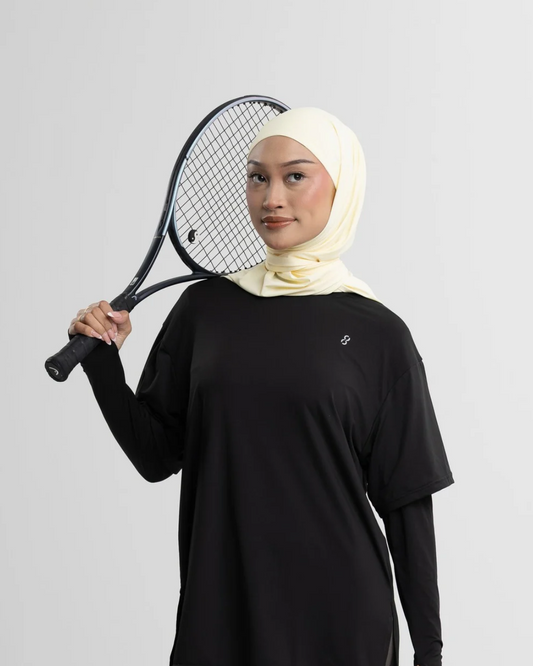 (Buttercream) TieFit Sports Hijab with Inner Cap