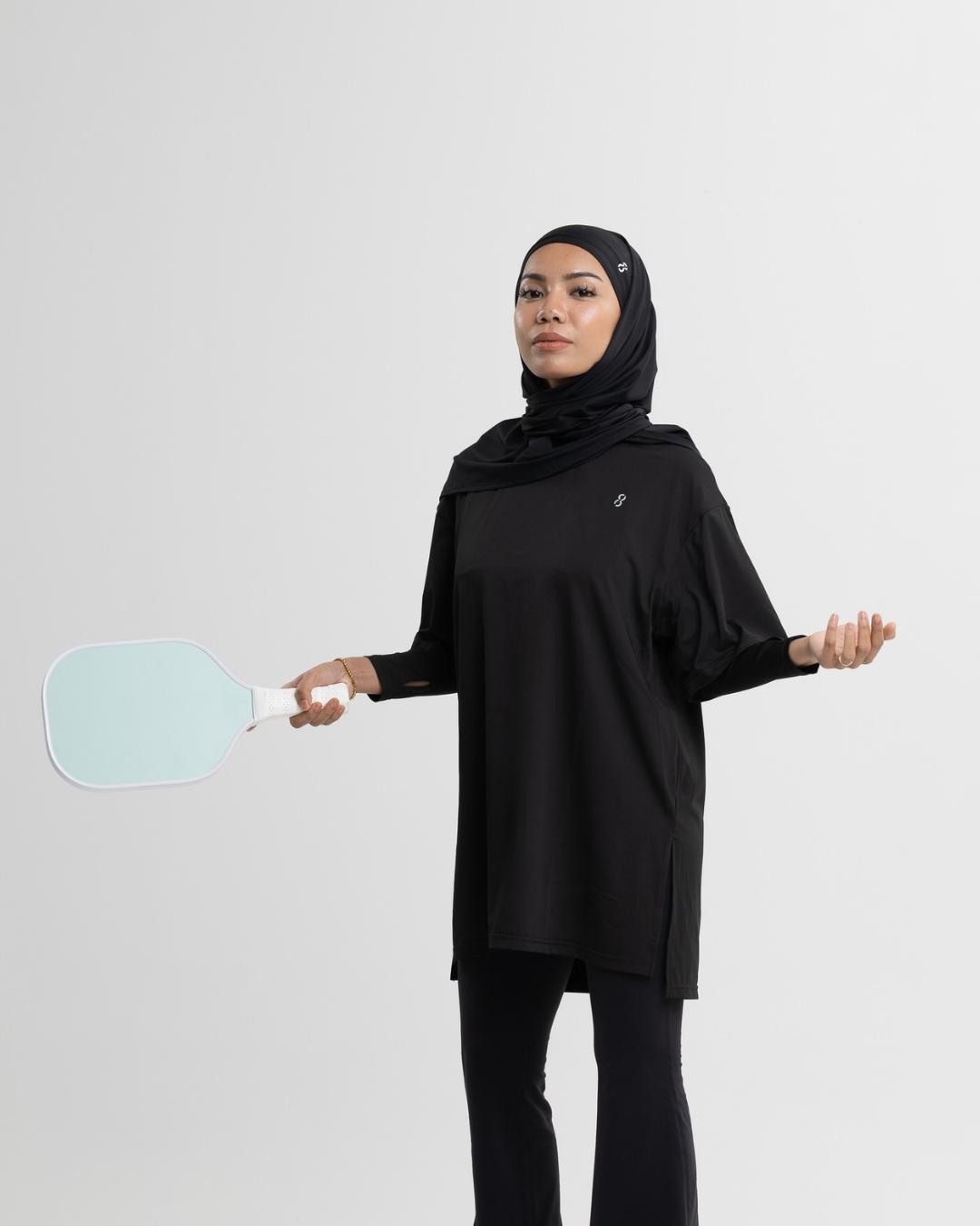 (Black) TieFit Sports Hijab with Inner Cap
