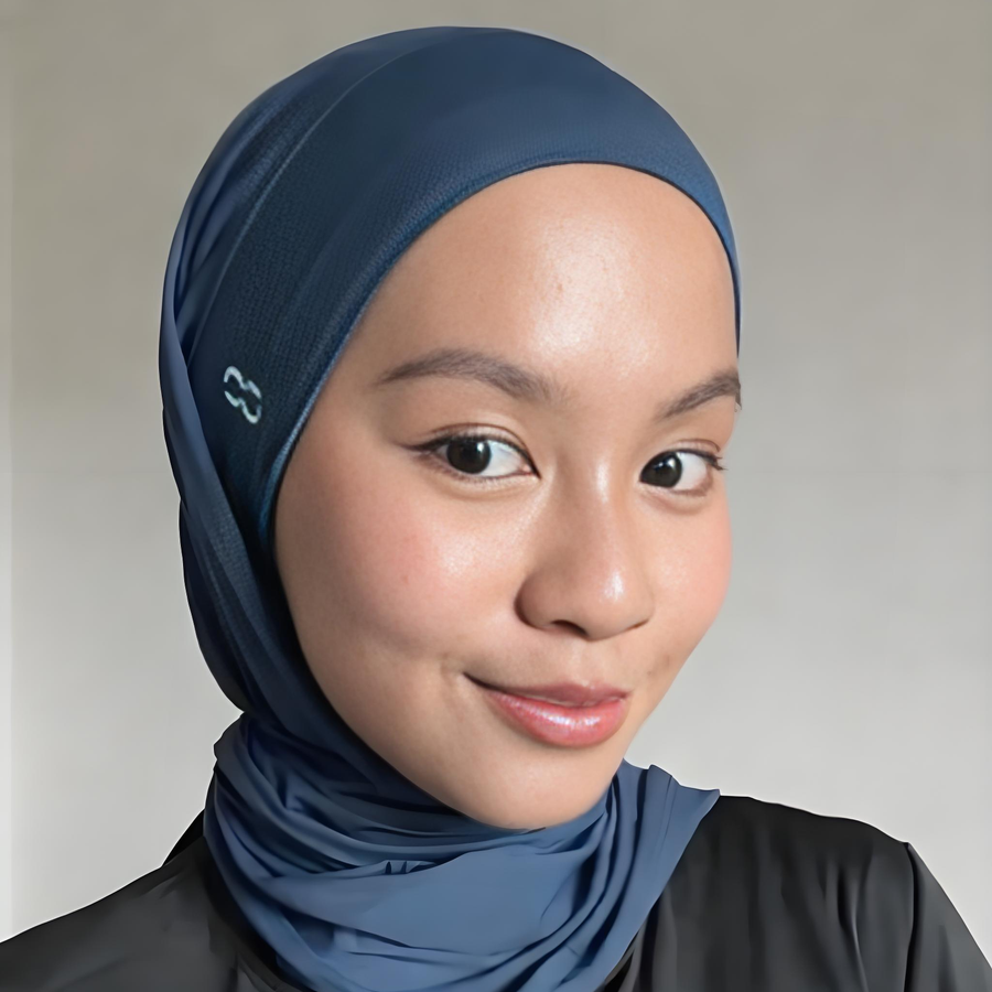 TieFit Sports Hijab in Navy Blue — lightweight stretchy sports hijab for gym and running